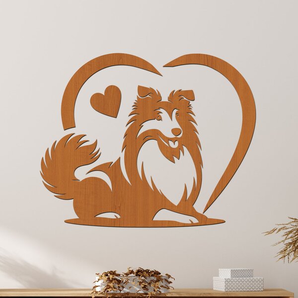 Dřevěný obraz Sheltie v srdci | Rozměry (cm): 40x32 | Zvolte barvu dekoru: Buk