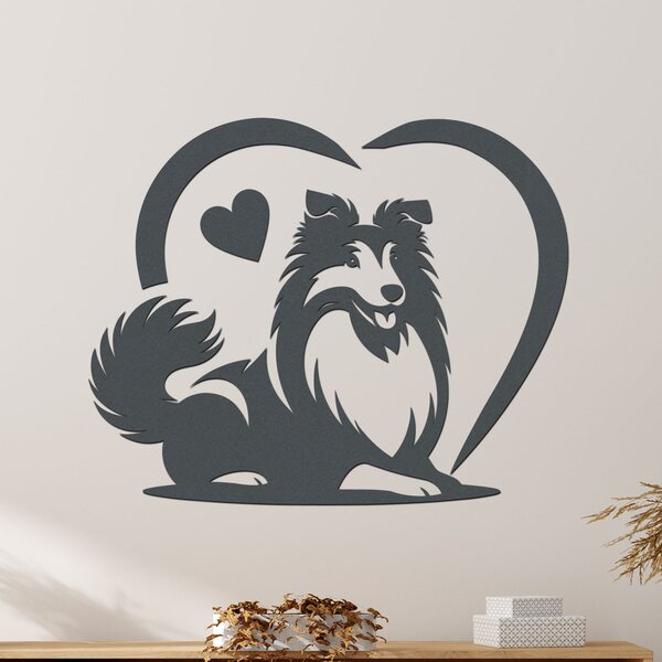 Dřevěný obraz Sheltie v srdci | Rozměry (cm): 40x32 | Zvolte barvu dekoru: Buk