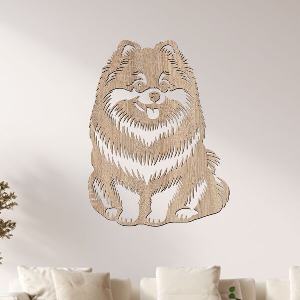 Dřevěný obraz psa Pomeranian | Rozměry (cm): 30x40 | Zvolte barvu dekoru: Bílá