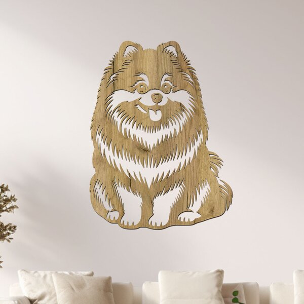 Dřevěný obraz psa Pomeranian | Rozměry (cm): 30x40 | Zvolte barvu dekoru: Bílá