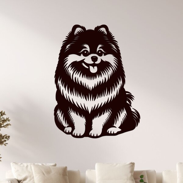 Dřevěný obraz psa Pomeranian | Rozměry (cm): 30x40 | Zvolte barvu dekoru: Bílá
