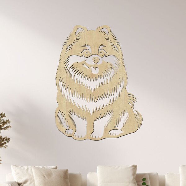 Dřevěný obraz psa Pomeranian | Rozměry (cm): 30x40 | Zvolte barvu dekoru: Bílá