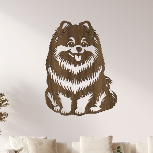 Dřevěný obraz psa Pomeranian | Rozměry (cm): 30x40 | Zvolte barvu dekoru: Bílá