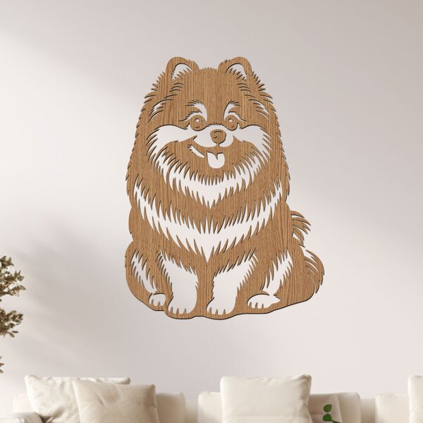 Dřevěný obraz psa Pomeranian | Rozměry (cm): 30x40 | Zvolte barvu dekoru: Bílá