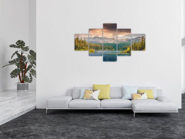 Obraz horské řeky a hor (125x70 cm)