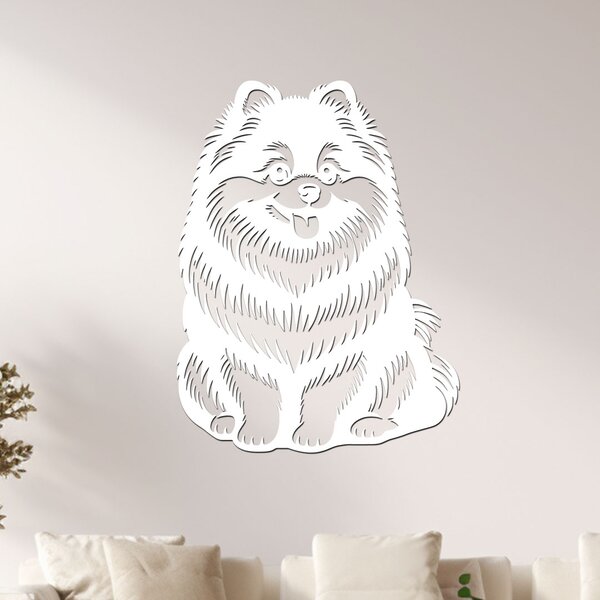 Dřevěný obraz psa Pomeranian | Rozměry (cm): 30x40 | Zvolte barvu dekoru: Bílá