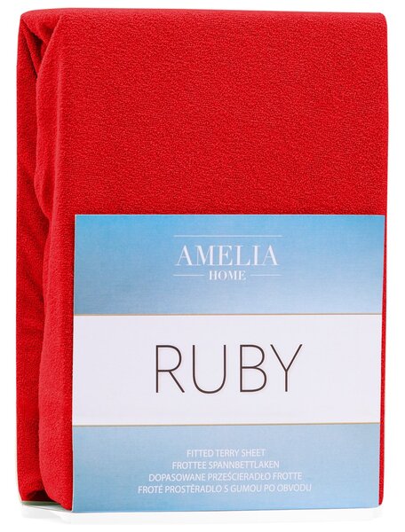 FLHF Froté prostěradlo Ruby, červená Rozměr: 200-220x200+30 cm
