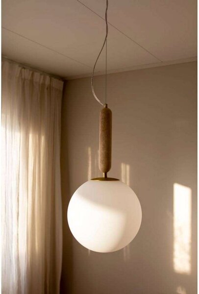 Globen Lighting Závěsné světlo Torrano Ø 30 cm Travertin, stmívatelný, Krémová / jantar, Obývací pokoj / jídelna, Kámen, Design, Koule