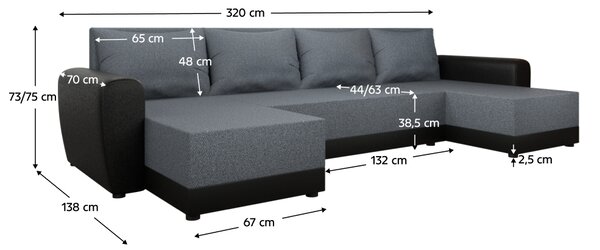 KONDELA Univerzální sedací souprava, šedá/černá, DAKAR NEW U