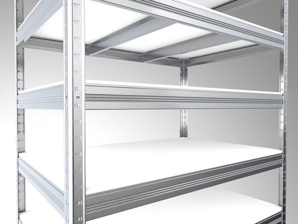 Bezšroubový regál Biedrax 35 x 75 x 210 cm, pozink, 8 polic bílé lamino 12mm, nosnost 300 kg na polici