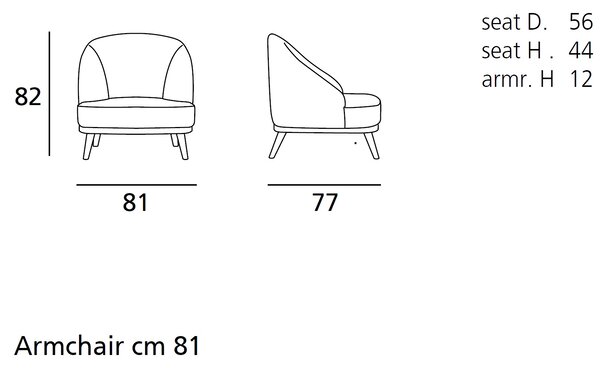 Doimo Salotti Minimalistické křeslo Tania, látka Podnoží: Dub (Venere Cenere) - dřevo, Čalounění: kategorie C - látka