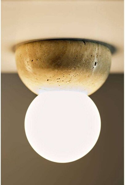 Globen Lighting Nástěnné světlo Torrano, béžové, Ø 13 cm, IP44, stmívatelný, Krémová / jantar, Obývací pokoj / jídelna, Kámen, Design, Koule