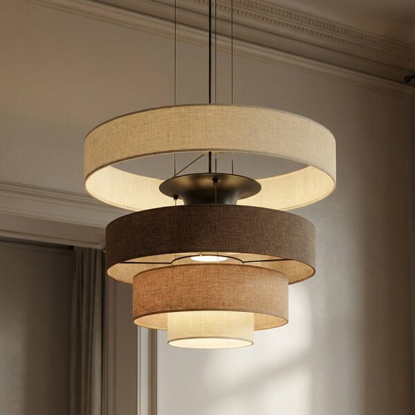 Lucande LED závěsné světlo Peldano, Ø50 cm hnědá/béžová, stmívatelné, stmívatelný, Hnědá / rez, Obývací pokoj / jídelna, Textil / tkanina / hedvábí, Moderní