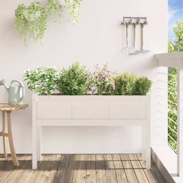 Zahradní truhlík s nohami bílý 110x31x70 cm masivní borovice