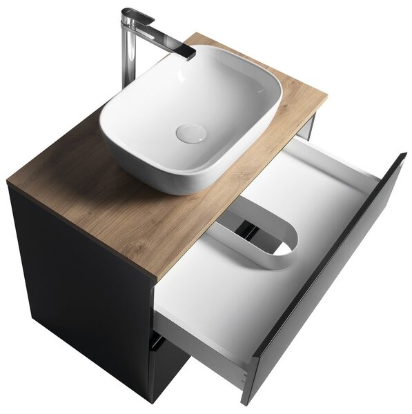 Aqualine Aqualine, ALTAIR skříňka s deskou 78,5 cm, černá mat/dub emporio, AI680-01