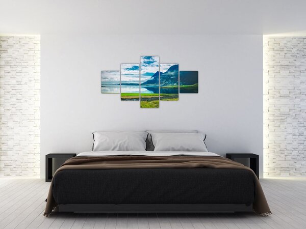 Obraz jezera s horami (125x70 cm)