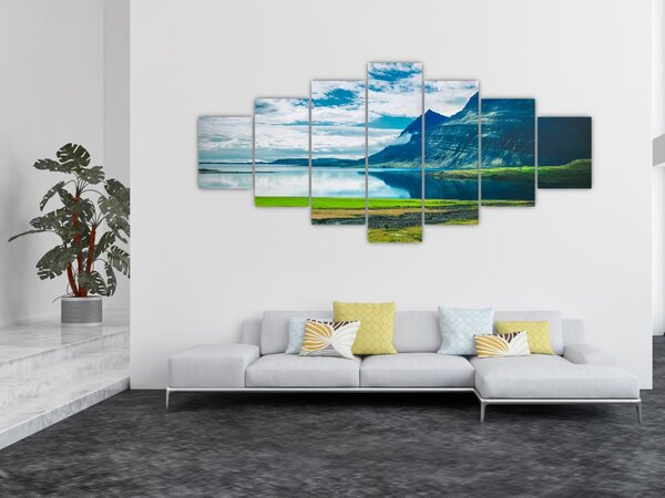 Obraz jezera s horami (210x100 cm)