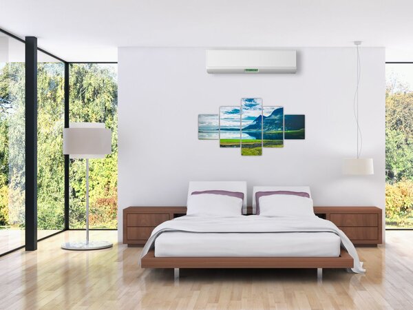 Obraz jezera s horami (125x70 cm)