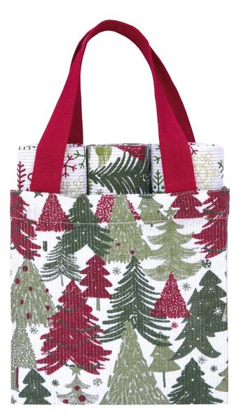 Utěrka TRIO - dárkový set 3 ks stromky, 2 vločky zelenočervená 50 x 70 cm