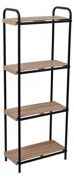 Erga Mike, kovový koupelnový čtyřpolicový regál pro postavení 42x22x106,5 cm, černá-přírodní hnědá, ERG-YKA-P.MIKE-4