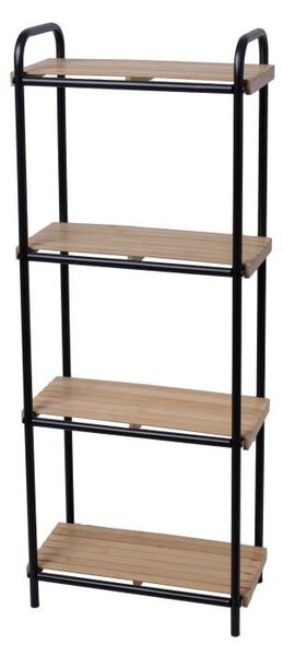Erga Mike, kovový koupelnový čtyřpolicový regál pro postavení 42x22x106,5 cm, černá-přírodní hnědá, ERG-YKA-P.MIKE-4