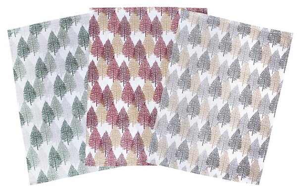Utěrka TRIO - dárkový set 3 ks stromky šedá+vínová+zelená 50 x 70 cm