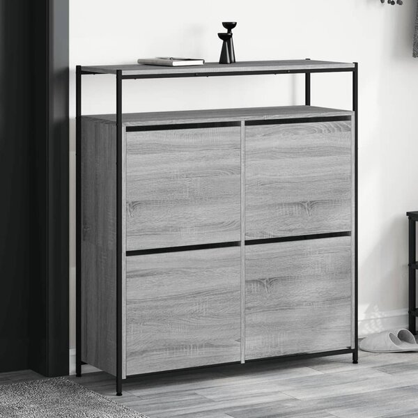 Botník se 4 výklopnými zásuvkami šedý sonoma 100 x 34 x 112 cm