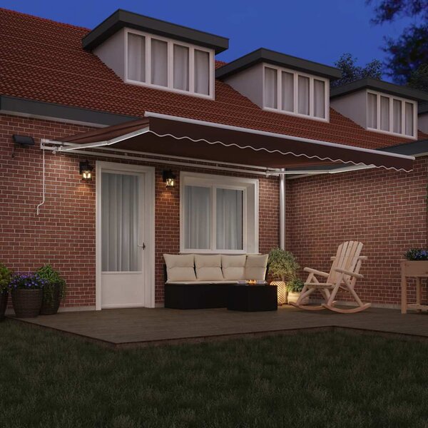 Ručně zatahovací markýza s LED světly hnědá 450 x 300 cm 3215381