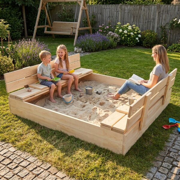Dětské pískoviště 120x120 cm DECHLAND Smart 120N s krytem a podložkou