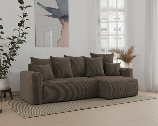 Rohová sedačka Denia (P) (tmavě hnědá). Akce -20%