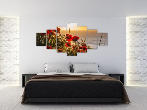 Obraz západu slunce s vlčími máky (210x100 cm)