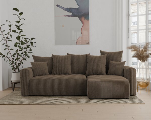 Rohová sedačka Denia (P) (tmavě hnědá). Akce -20%
