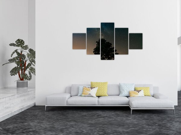 Obraz noční oblohy se stromy (125x70 cm)