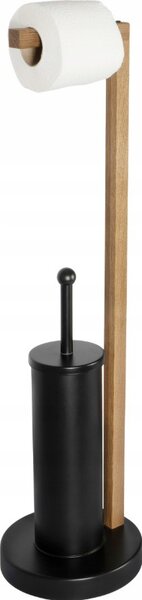 Erga Aurora Black, toaletní WC kartáč s dřevěným držákem na WC papír na postavení 19x19x72,5 cm, hnědá-černá, ERG-SEP-1004SEPSTLUNA