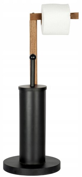 Erga Aurora Small Black, toaletní WC kartáč s dřevěným držákem na WC papír na postavení 19x19x56 cm, hnědá-černá, ERG-SEP-1340STLAZSBLA