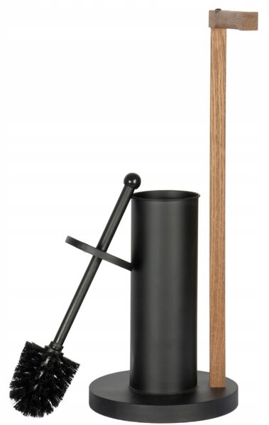 Erga Aurora Small Black, toaletní WC kartáč s dřevěným držákem na WC papír na postavení 19x19x56 cm, hnědá-černá, ERG-SEP-1340STLAZSBLA
