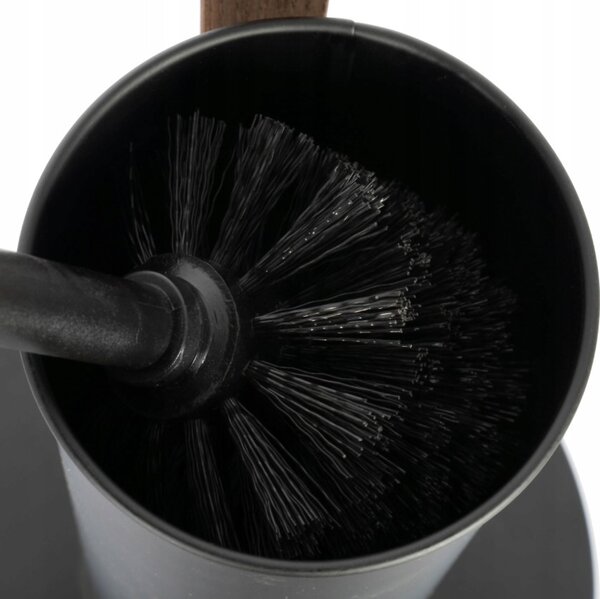 Erga Aurora Small Black, toaletní WC kartáč s dřevěným držákem na WC papír na postavení 19x19x56 cm, hnědá-černá, ERG-SEP-1340STLAZSBLA