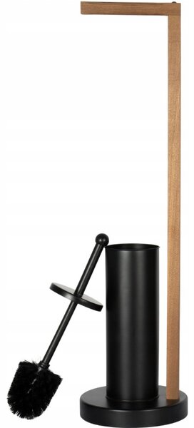 Erga Aurora Black, toaletní WC kartáč s dřevěným držákem na WC papír na postavení 19x19x72,5 cm, hnědá-černá, ERG-SEP-1004SEPSTLUNA