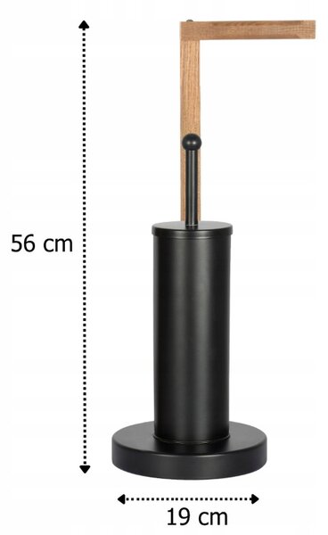Erga Aurora Small Black, toaletní WC kartáč s dřevěným držákem na WC papír na postavení 19x19x56 cm, hnědá-černá, ERG-SEP-1340STLAZSBLA