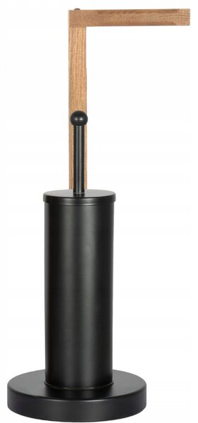 Erga Aurora Small Black, toaletní WC kartáč s dřevěným držákem na WC papír na postavení 19x19x56 cm, hnědá-černá, ERG-SEP-1340STLAZSBLA