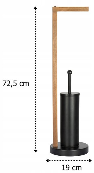 Erga Aurora Black, toaletní WC kartáč s dřevěným držákem na WC papír na postavení 19x19x72,5 cm, hnědá-černá, ERG-SEP-1004SEPSTLUNA