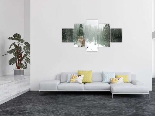 Obraz leoparda ve sněhu (125x70 cm)
