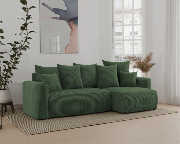 Rohová sedačka Denia (P) (tmavě zelená). Akce -20%