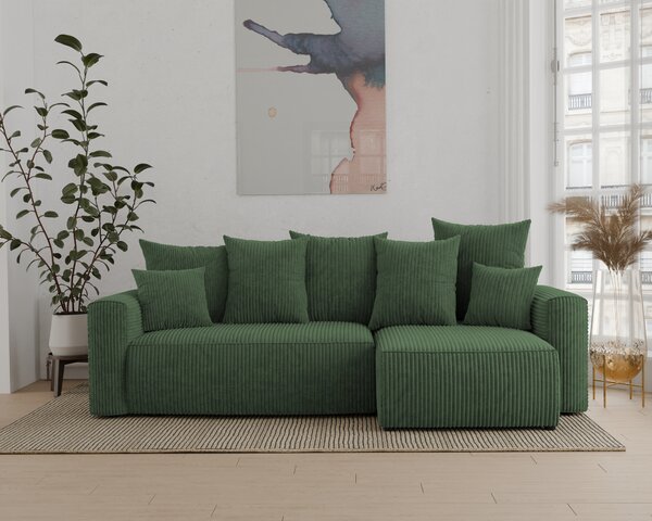 Rohová sedačka Denia (P) (tmavě zelená). Akce -20%
