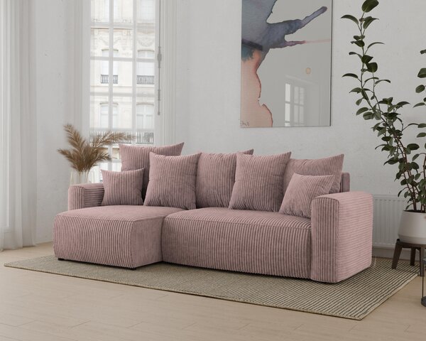 Rohová sedačka Denia (L) (pudrově růžová). Akce -20%