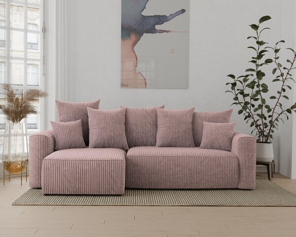 Rohová sedačka Denia (L) (pudrově růžová). Akce -20%
