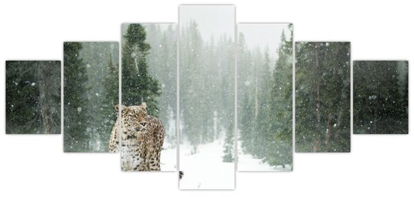 Obraz leoparda ve sněhu (210x100 cm)
