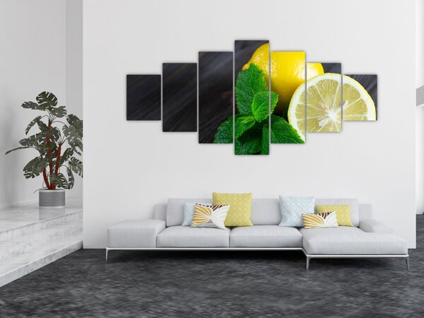 Obraz citrónů a máty na stole (210x100 cm)