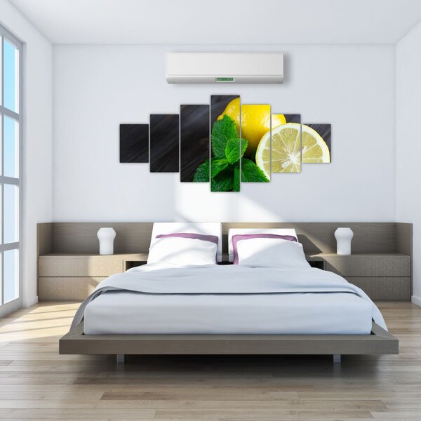 Obraz citrónů a máty na stole (210x100 cm)