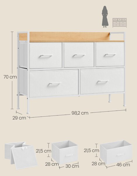 KOMODA, bílá, barvy dubu, 98,2/70/29 cm - Široké komody, Online Only